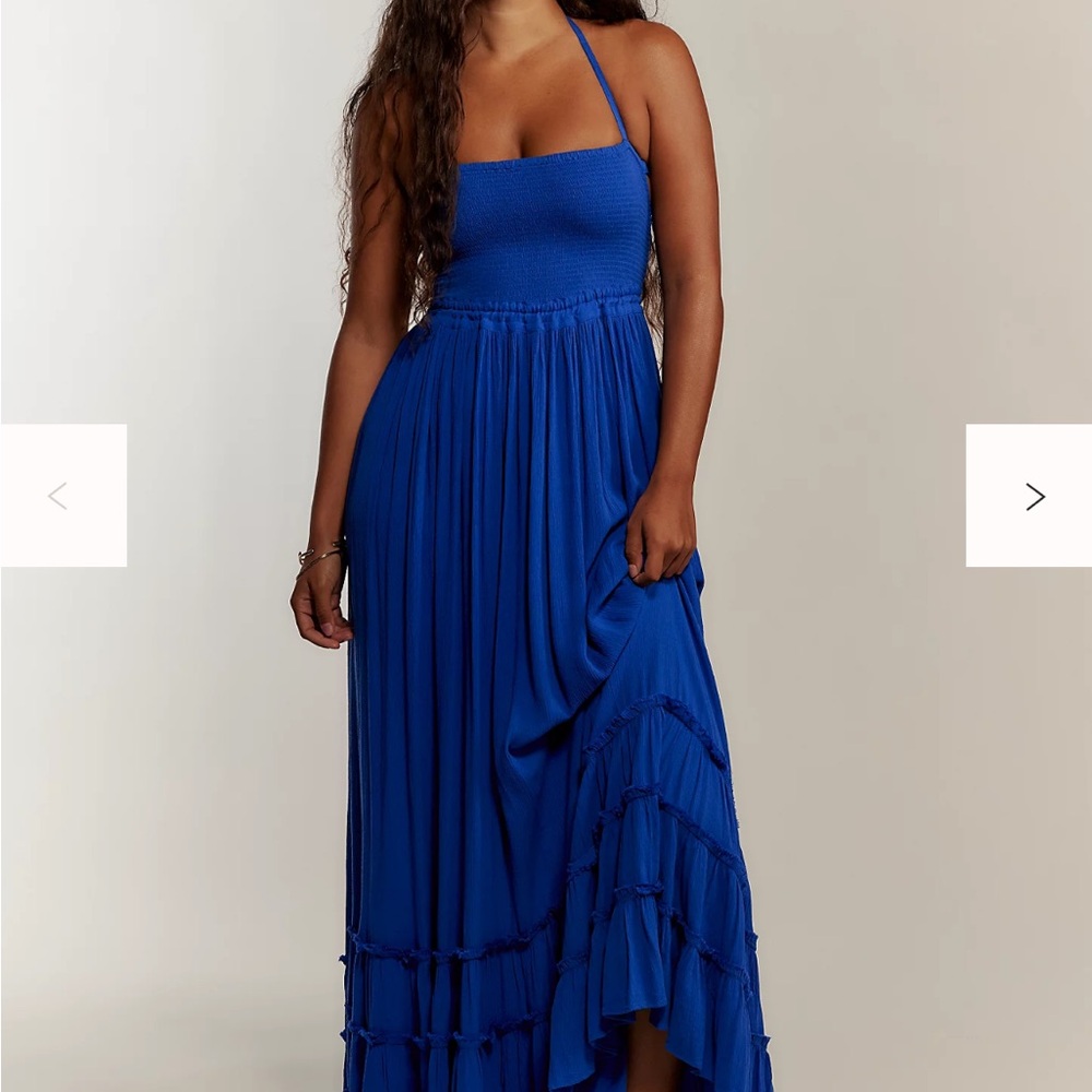 Blue Smocked Halter Maxi Dress